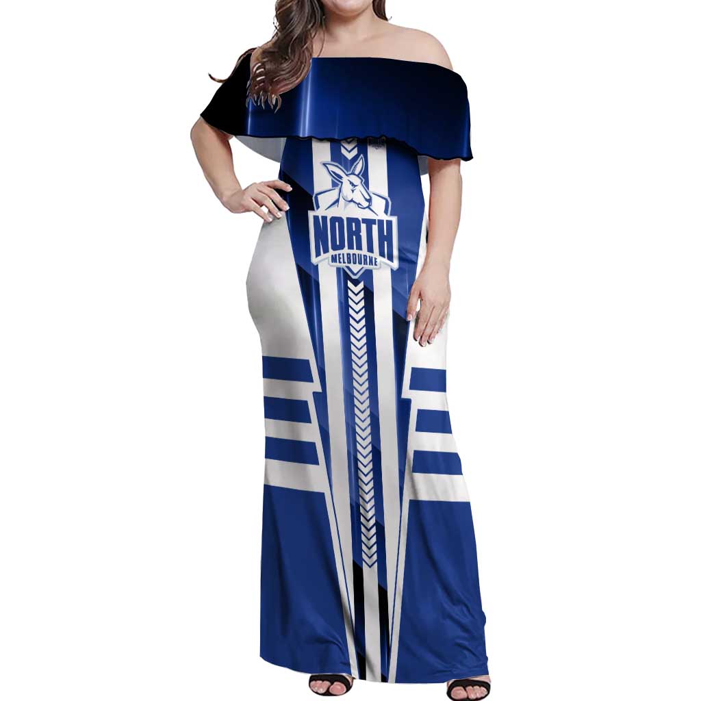 Personalized North Melbourne Kangaroos Off Shoulder Maxi Dress Modern Geometric Sports Graphic Style