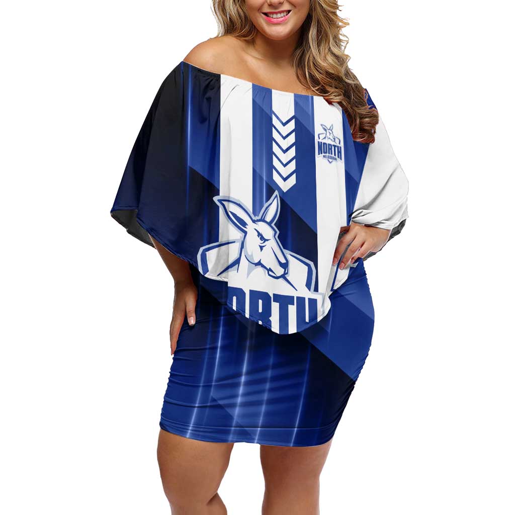 Personalized North Melbourne Kangaroos Off Shoulder Short Dress Modern Geometric Sports Graphic Style