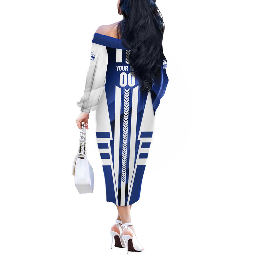 Personalized North Melbourne Kangaroos Off The Shoulder Long Sleeve Dress Modern Geometric Sports Graphic Style