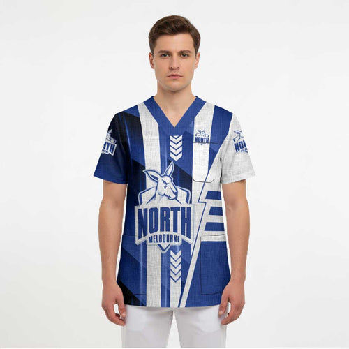 Personalized North Melbourne Kangaroos Scrub Top Modern Geometric Sports Graphic Style