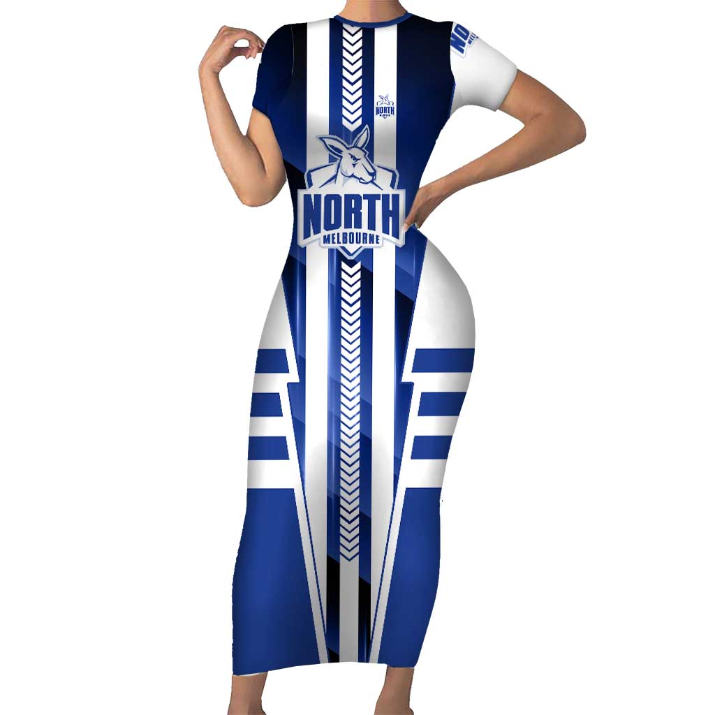 Personalized North Melbourne Kangaroos Short Sleeve Bodycon Dress Modern Geometric Sports Graphic Style