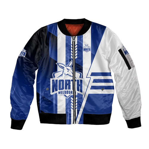 Personalized North Melbourne Kangaroos Sleeve Zip Bomber Jacket Modern Geometric Sports Graphic Style
