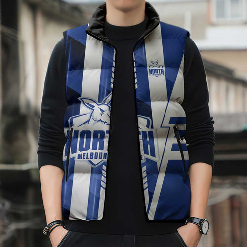 Personalized North Melbourne Kangaroos Sleeveless Puffer Jacket Modern Geometric Sports Graphic Style