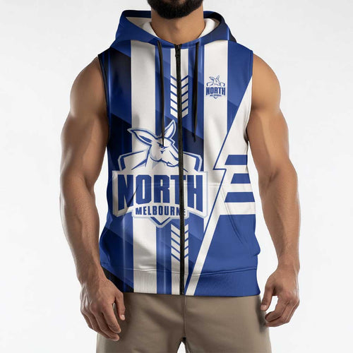 Personalized North Melbourne Kangaroos Sleeveless Zip Hoodie Modern Geometric Sports Graphic Style