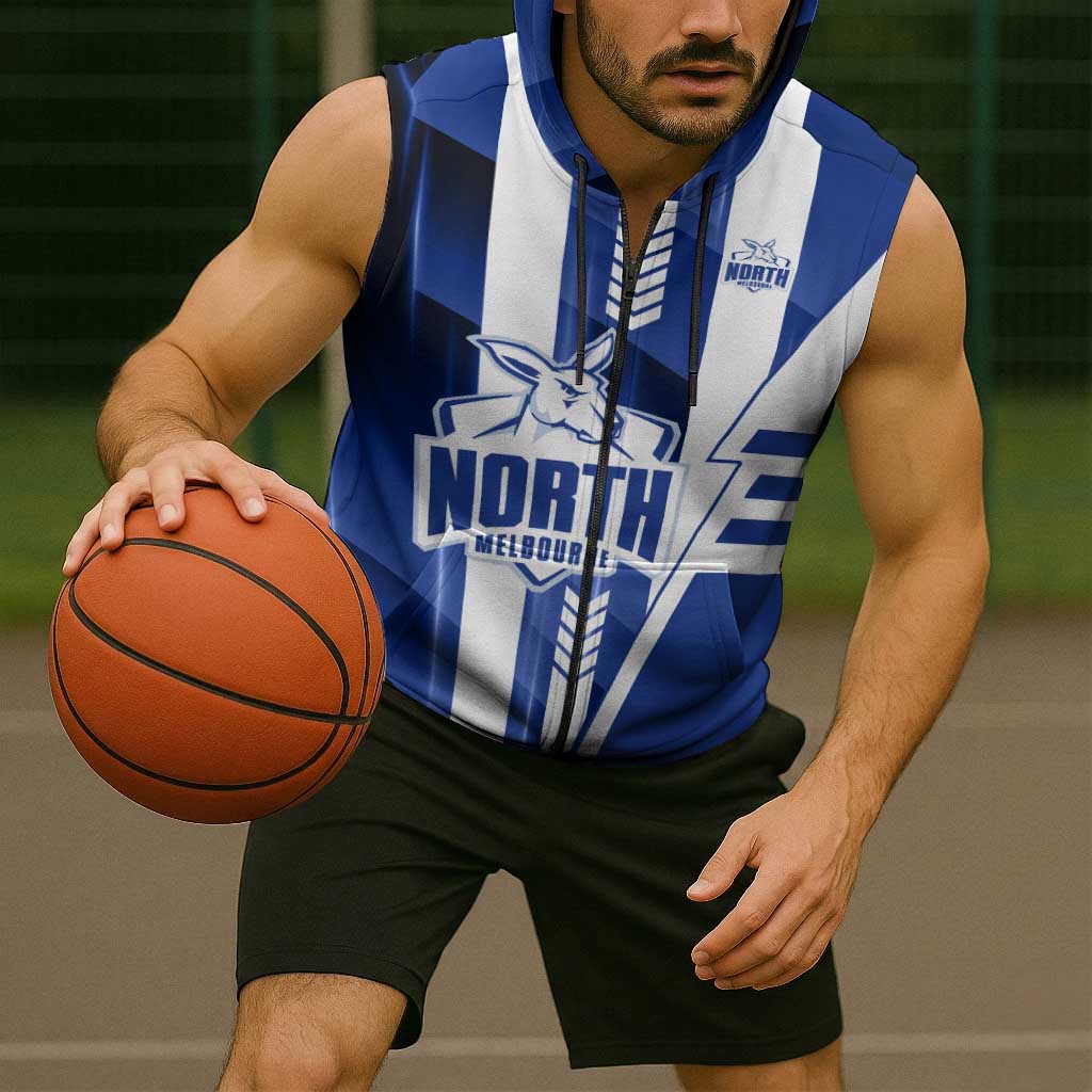 Personalized North Melbourne Kangaroos Sleeveless Zip Hoodie Modern Geometric Sports Graphic Style
