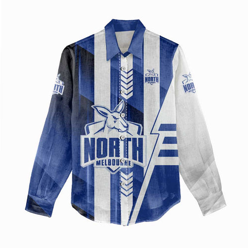Personalized North Melbourne Kangaroos Women Casual Shirt Modern Geometric Sports Graphic Style