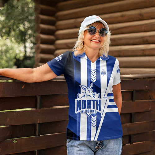 Personalized North Melbourne Kangaroos Women Polo Shirt Modern Geometric Sports Graphic Style
