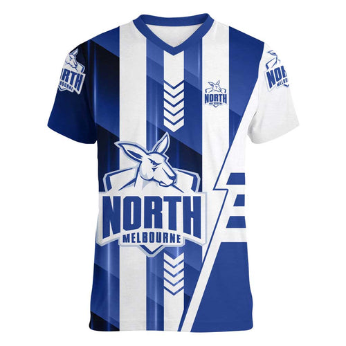 Personalized North Melbourne Kangaroos Women V-Neck T-Shirt Modern Geometric Sports Graphic Style