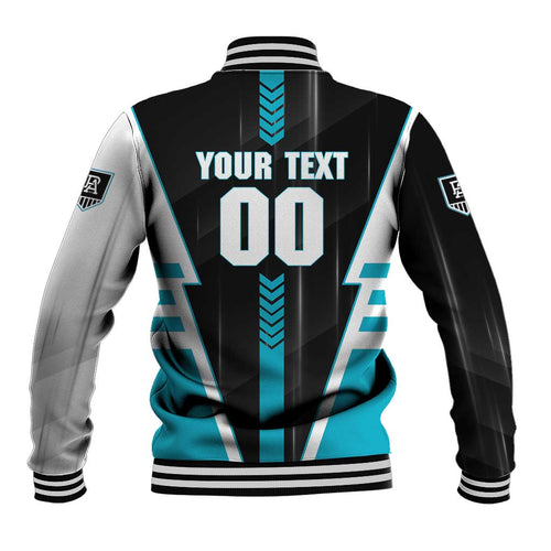 Personalized Port Adelaide Power Baseball Jacket Modern Geometric Sports Graphic Style