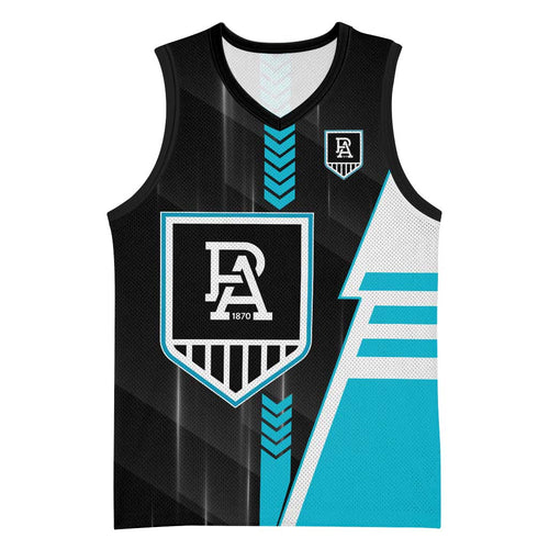 Personalized Port Adelaide Power Basketball Jersey Modern Geometric Sports Graphic Style