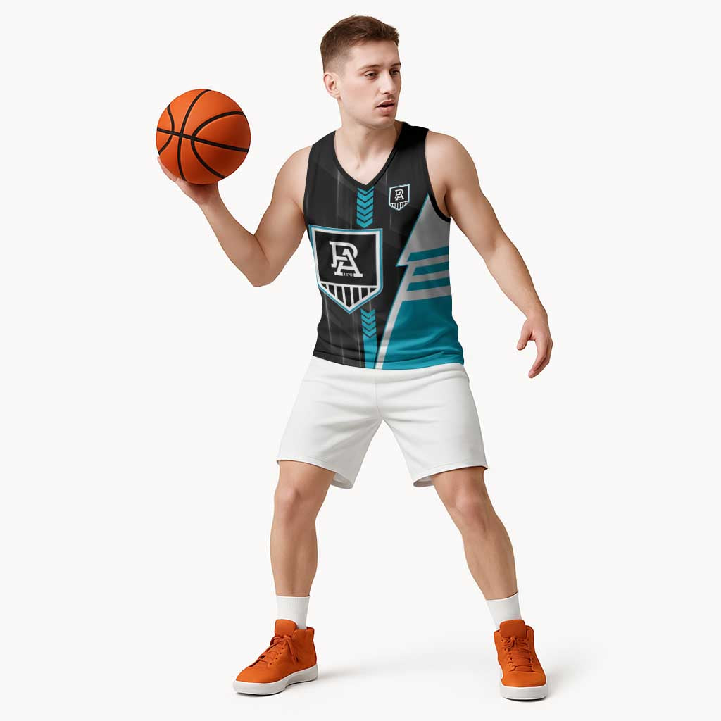 Personalized Port Adelaide Power Basketball Jersey Modern Geometric Sports Graphic Style