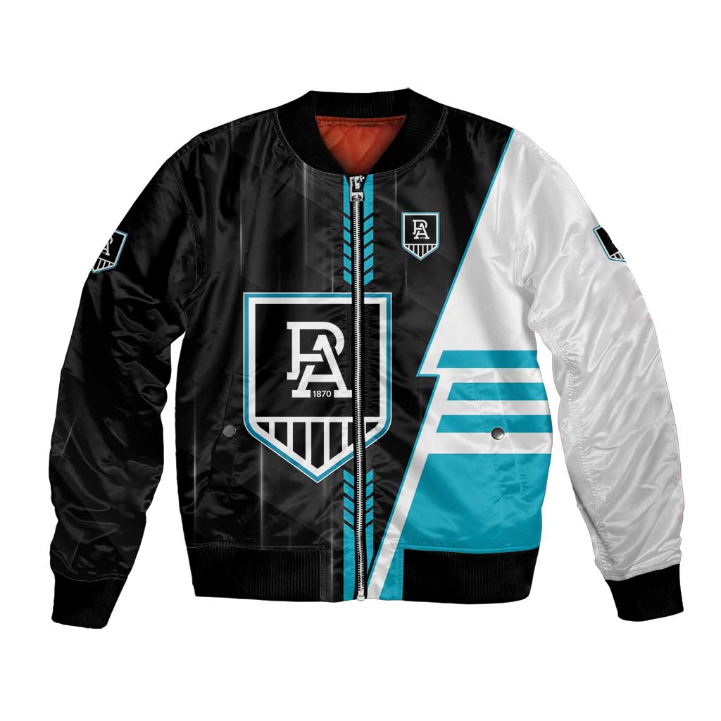 Personalized Port Adelaide Power Bomber Jacket Modern Geometric Sports Graphic Style