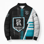 Personalized Port Adelaide Power Bomber Puffer Jacket Modern Geometric Sports Graphic Style