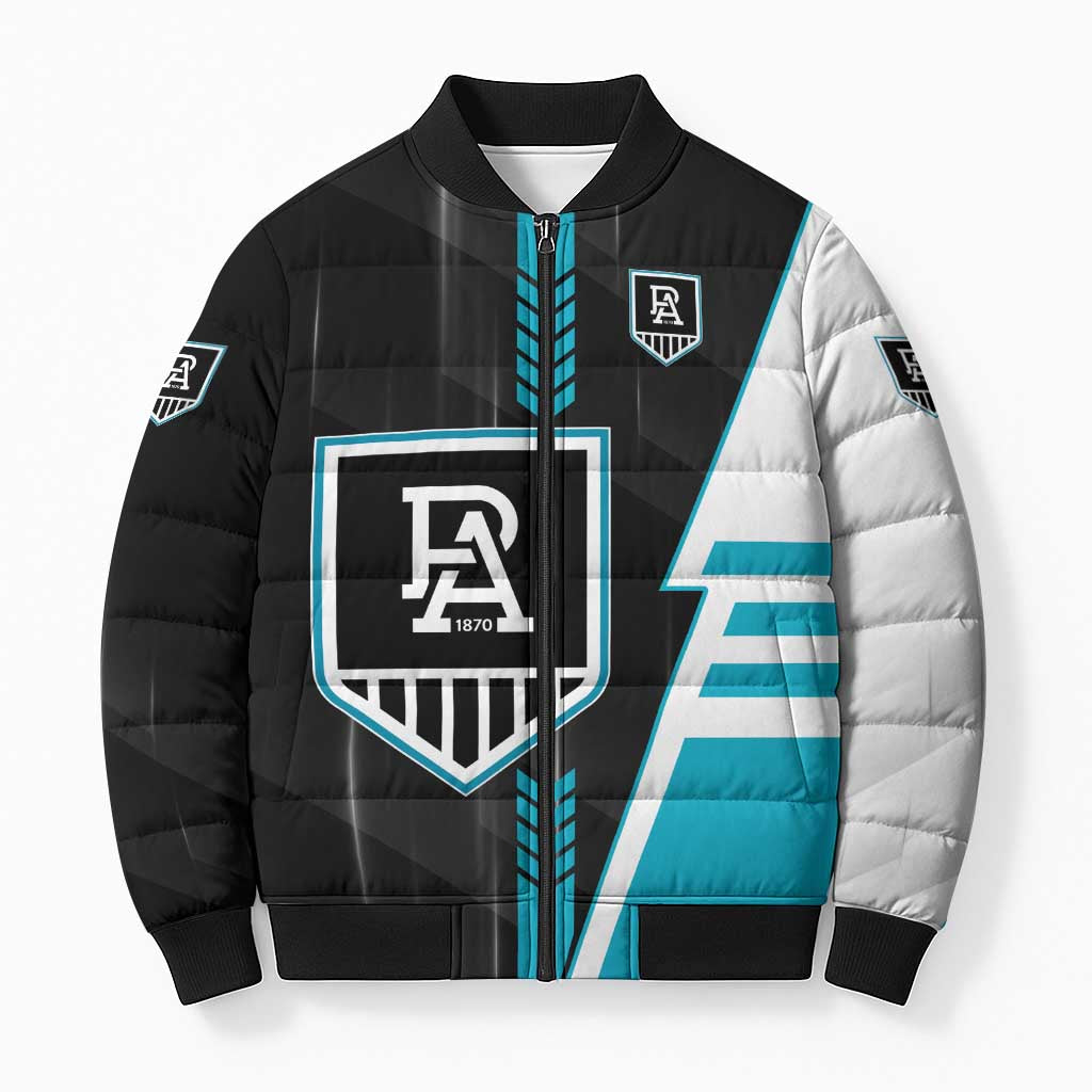 Personalized Port Adelaide Power Bomber Puffer Jacket Modern Geometric Sports Graphic Style