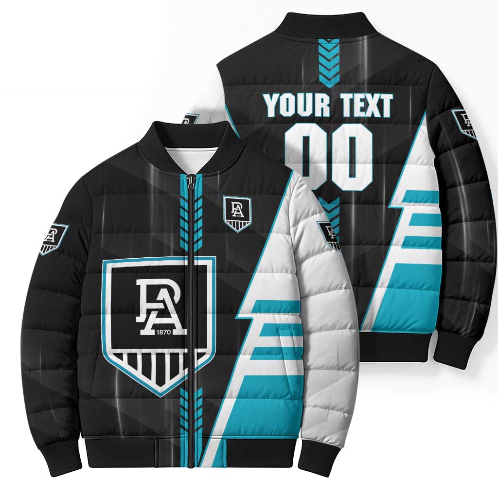 Personalized Port Adelaide Power Bomber Puffer Jacket Modern Geometric Sports Graphic Style