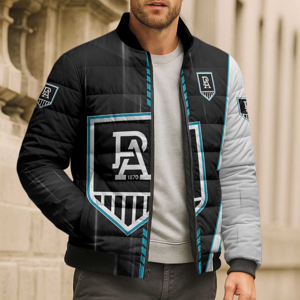 Personalized Port Adelaide Power Bomber Puffer Jacket Modern Geometric Sports Graphic Style