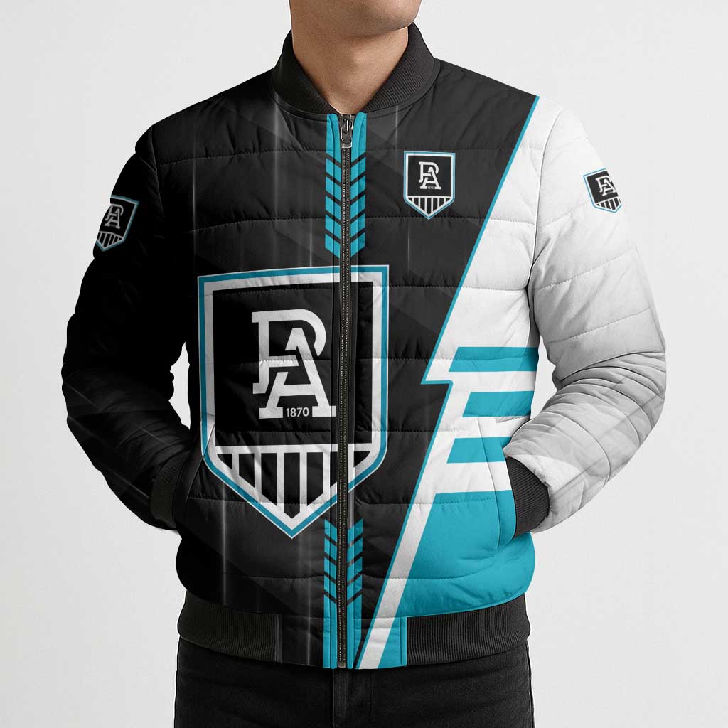 Personalized Port Adelaide Power Bomber Puffer Jacket Modern Geometric Sports Graphic Style