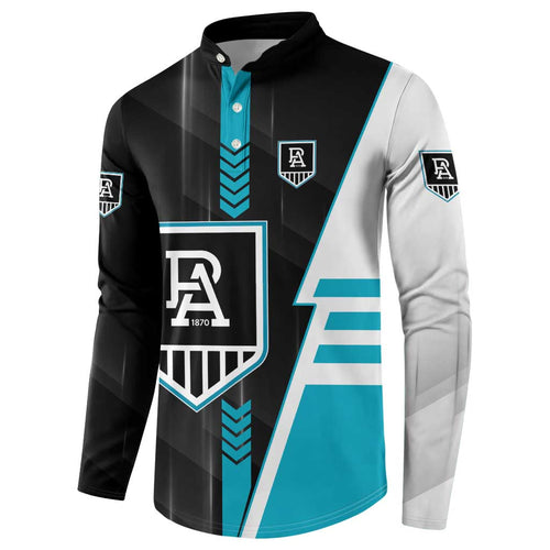 Personalized Port Adelaide Power Button Sweatshirt Modern Geometric Sports Graphic Style