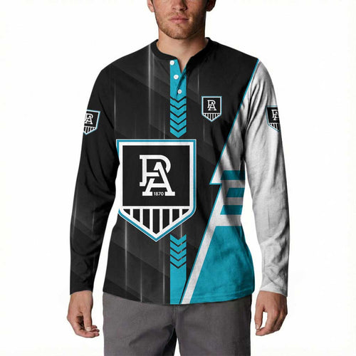 Personalized Port Adelaide Power Button Sweatshirt Modern Geometric Sports Graphic Style