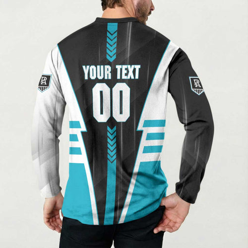 Personalized Port Adelaide Power Button Sweatshirt Modern Geometric Sports Graphic Style