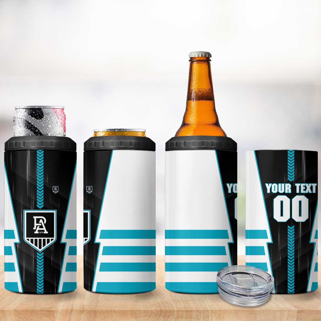 Personalized Port Adelaide Power 4 in 1 Can Cooler Tumbler Modern Geometric Sports Graphic Style
