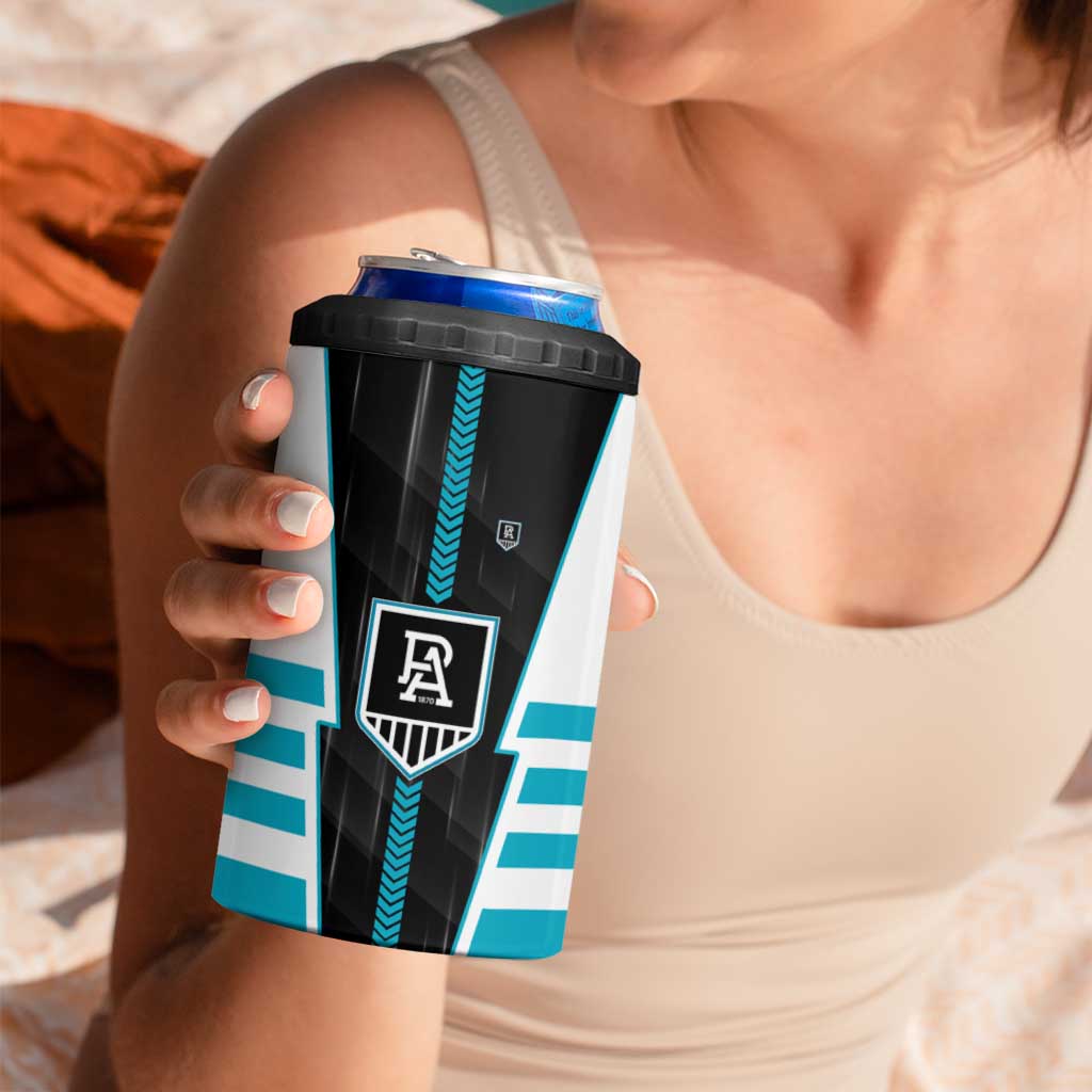 Personalized Port Adelaide Power 4 in 1 Can Cooler Tumbler Modern Geometric Sports Graphic Style