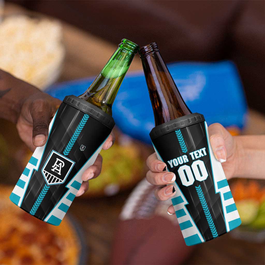 Personalized Port Adelaide Power 4 in 1 Can Cooler Tumbler Modern Geometric Sports Graphic Style