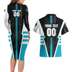 Personalized Port Adelaide Power Couples Matching Long Sleeve Bodycon Dress and Hawaiian Shirt Modern Geometric Sports Graphic Style