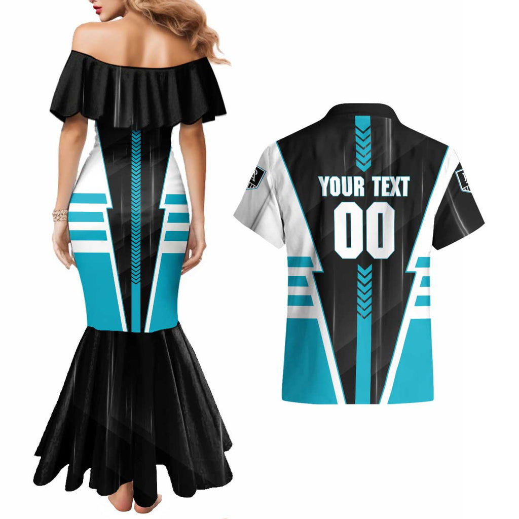 Personalized Port Adelaide Power Couples Matching Mermaid Dress and Hawaiian Shirt Modern Geometric Sports Graphic Style