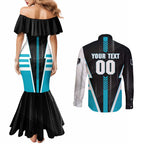 Personalized Port Adelaide Power Couples Matching Mermaid Dress and Long Sleeve Button Shirt Modern Geometric Sports Graphic Style