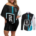 Personalized Port Adelaide Power Couples Matching Off Shoulder Short Dress and Long Sleeve Button Shirt Modern Geometric Sports Graphic Style