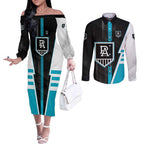 Personalized Port Adelaide Power Couples Matching Off The Shoulder Long Sleeve Dress and Long Sleeve Button Shirt Modern Geometric Sports Graphic Style