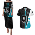 Personalized Port Adelaide Power Couples Matching Puletasi and Hawaiian Shirt Modern Geometric Sports Graphic Style