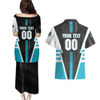 Personalized Port Adelaide Power Couples Matching Puletasi and Hawaiian Shirt Modern Geometric Sports Graphic Style