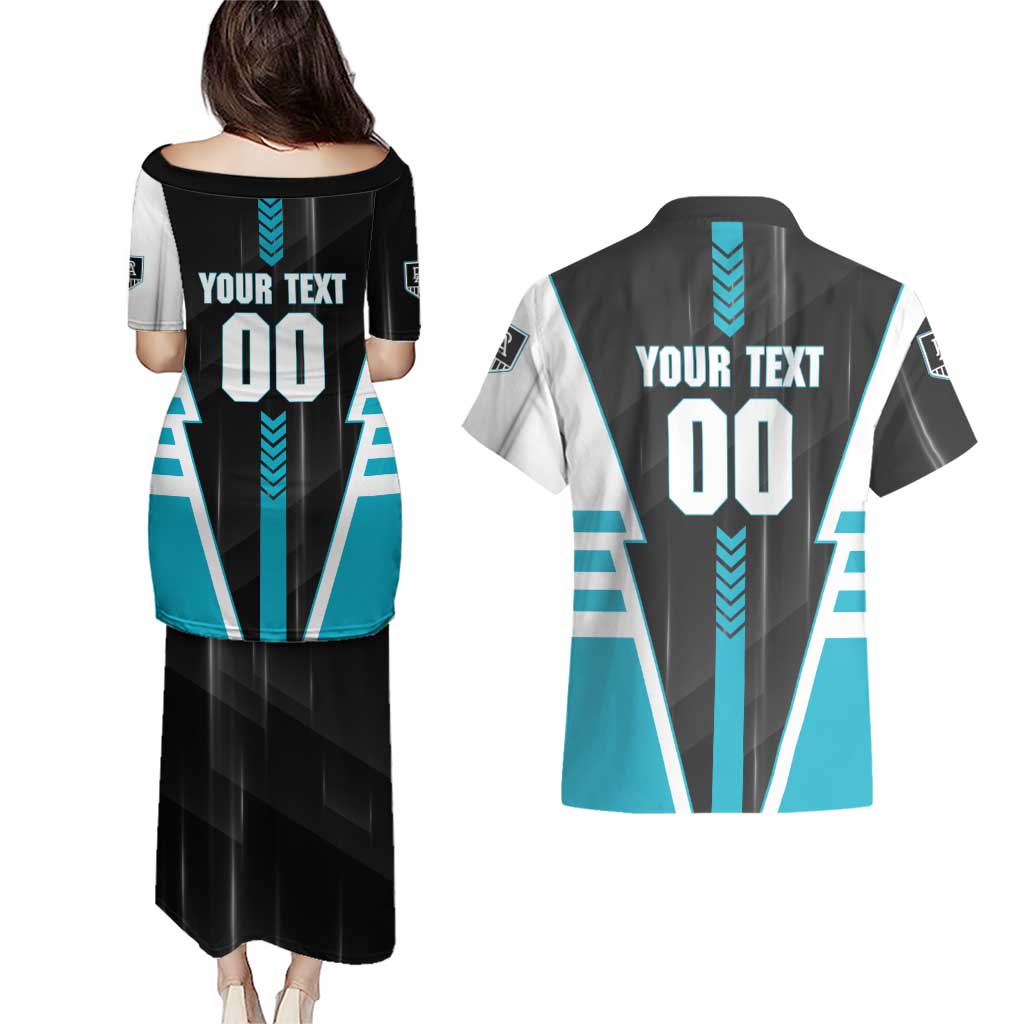 Personalized Port Adelaide Power Couples Matching Puletasi and Hawaiian Shirt Modern Geometric Sports Graphic Style