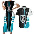 Personalized Port Adelaide Power Couples Matching Short Sleeve Bodycon Dress and Hawaiian Shirt Modern Geometric Sports Graphic Style