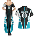 Personalized Port Adelaide Power Couples Matching Summer Maxi Dress and Hawaiian Shirt Modern Geometric Sports Graphic Style