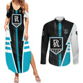 Personalized Port Adelaide Power Couples Matching Summer Maxi Dress and Long Sleeve Button Shirt Modern Geometric Sports Graphic Style
