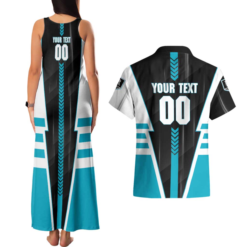 Personalized Port Adelaide Power Couples Matching Tank Maxi Dress and Hawaiian Shirt Modern Geometric Sports Graphic Style