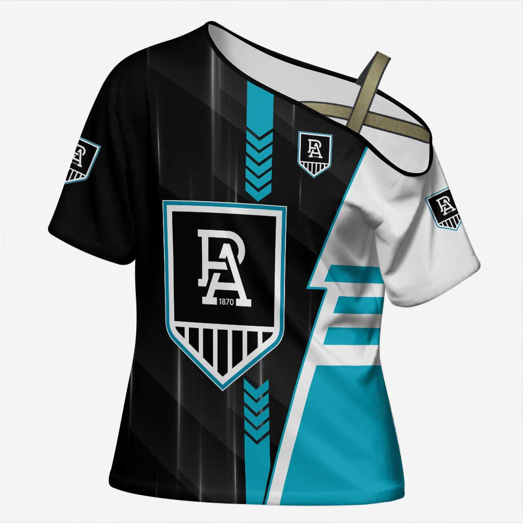 Personalized Port Adelaide Power Cross Shoulder Shirt Modern Geometric Sports Graphic Style