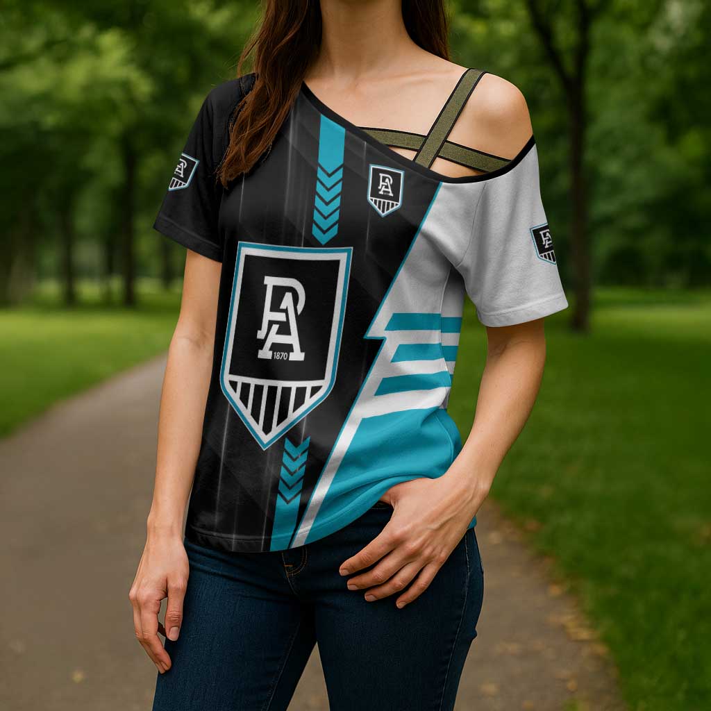 Personalized Port Adelaide Power Cross Shoulder Shirt Modern Geometric Sports Graphic Style