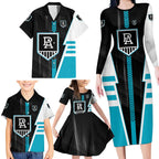 Personalized Port Adelaide Power Family Matching Long Sleeve Bodycon Dress and Hawaiian Shirt Modern Geometric Sports Graphic Style