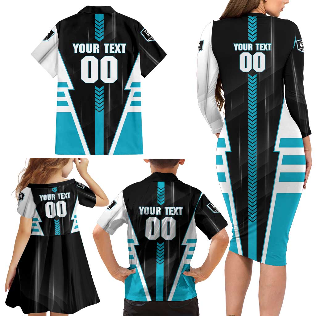 Personalized Port Adelaide Power Family Matching Long Sleeve Bodycon Dress and Hawaiian Shirt Modern Geometric Sports Graphic Style