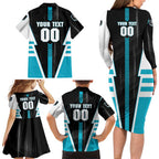 Personalized Port Adelaide Power Family Matching Long Sleeve Bodycon Dress and Hawaiian Shirt Modern Geometric Sports Graphic Style