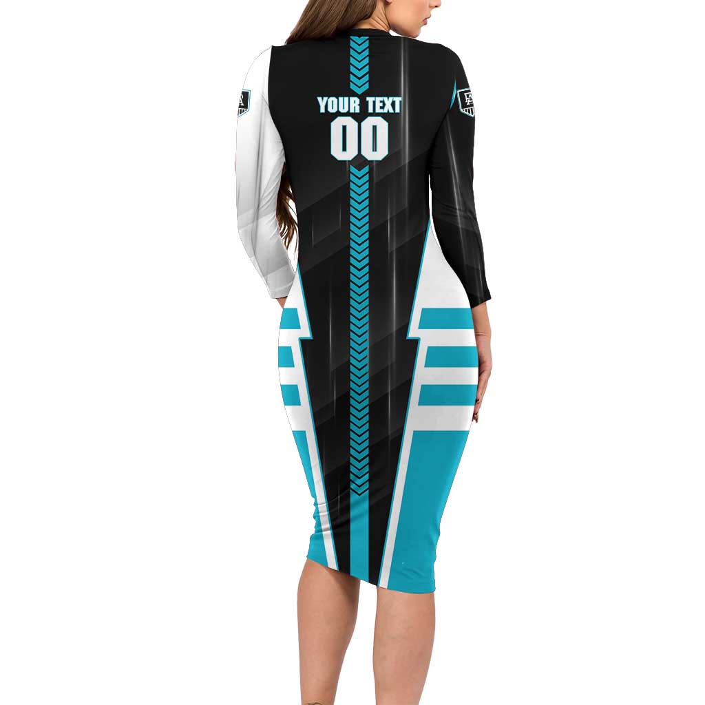 Personalized Port Adelaide Power Family Matching Long Sleeve Bodycon Dress and Hawaiian Shirt Modern Geometric Sports Graphic Style