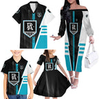 Personalized Port Adelaide Power Family Matching Off The Shoulder Long Sleeve Dress and Hawaiian Shirt Modern Geometric Sports Graphic Style