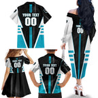 Personalized Port Adelaide Power Family Matching Off The Shoulder Long Sleeve Dress and Hawaiian Shirt Modern Geometric Sports Graphic Style