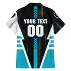 Personalized Port Adelaide Power Family Matching Off The Shoulder Long Sleeve Dress and Hawaiian Shirt Modern Geometric Sports Graphic Style