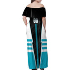 Personalized Port Adelaide Power Family Matching Off Shoulder Maxi Dress and Hawaiian Shirt Modern Geometric Sports Graphic Style