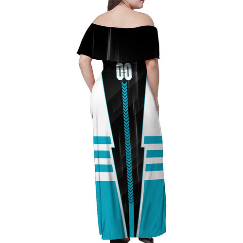 Personalized Port Adelaide Power Family Matching Off Shoulder Maxi Dress and Hawaiian Shirt Modern Geometric Sports Graphic Style